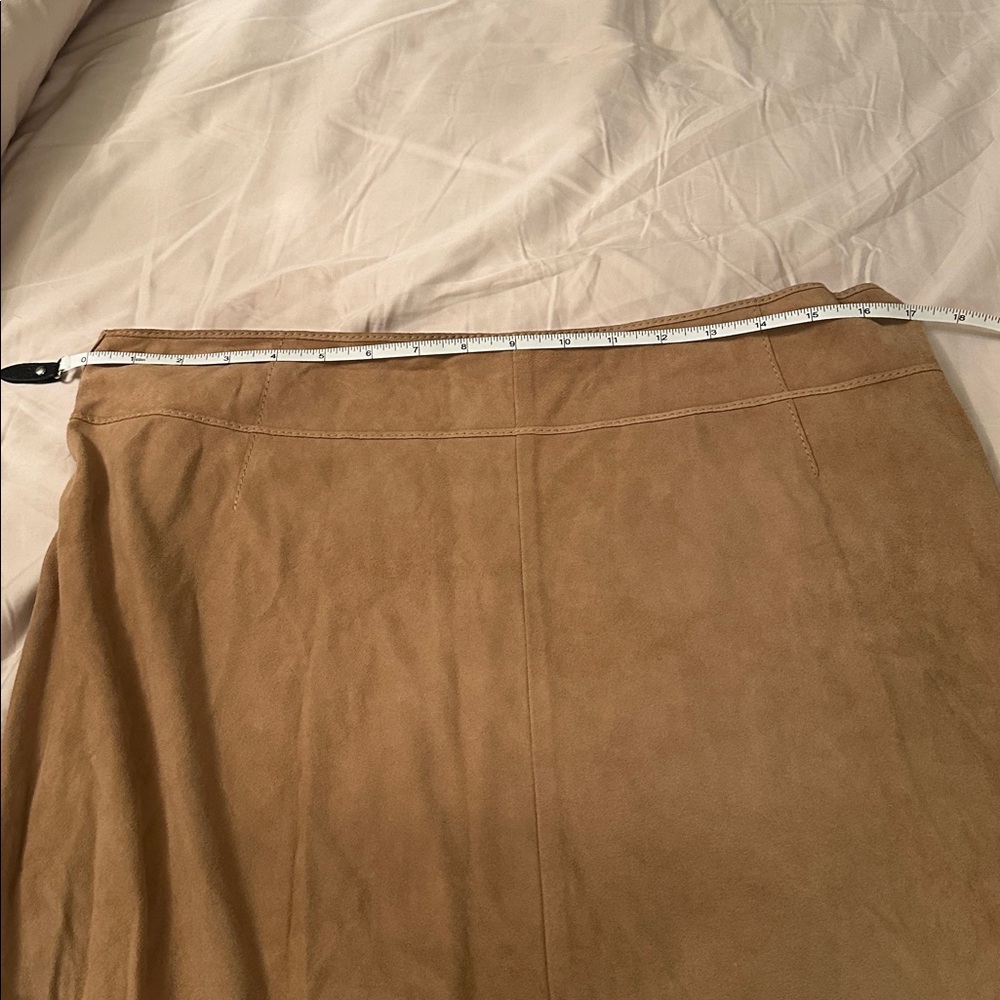 STRENESSE goat suede wrap skirt knee Tan A-Line nwot - Picture 12 of 12